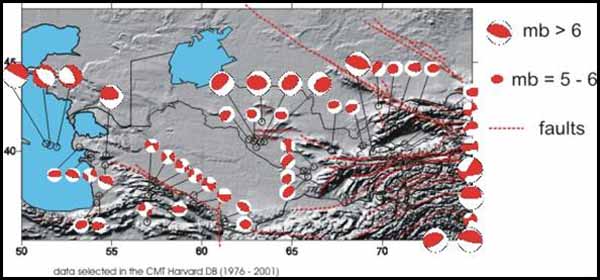 Focal mechanism of seismic events with mb>5.