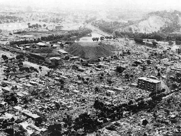 Completely destroyed Ashgabad city after the earthquake.