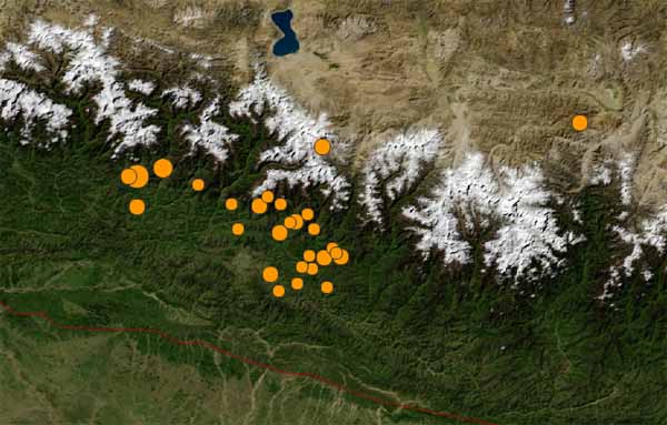 Map of the earthquake and its aftershocks.